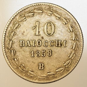 obverse: STATO PONTIFICIO - PIO IX 1846/1870 -  10 BAIOCCHI 1852 BOLOGNA - RR - GIG.127 - OTTIMO BB