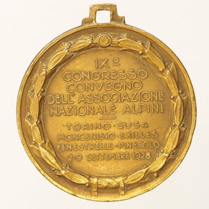 reverse: MEDAGLIA – 10GR – 28MM – IX CONGRESSO ALPINI TORINO SUSA MONCENISIO PINEROLO FENESTRELLE 1928