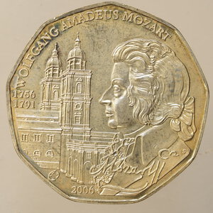 obverse: EURO – AUSTRIA – 5 EURO IN ARGENTO – 2006 AMADEUS MOZART
