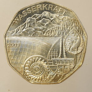 obverse: EURO – AUSTRIA – 5 EURO IN ARGENTO – 2003 WASSERKRAFT