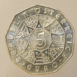 reverse: EURO – AUSTRIA – 5 EURO IN ARGENTO – 2003 WASSERKRAFT
