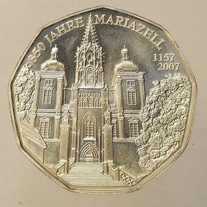 obverse: EURO – AUSTRIA – 5 EURO IN ARGENTO – 2007 850 JAHRE MARIAZELL