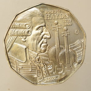 obverse: EURO – AUSTRIA – 5 EURO IN ARGENTO – 2009 JOSEPH HAYDN