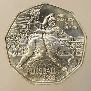 obverse: EURO – AUSTRIA – 5 EURO IN ARGENTO – 2008 FUSSBALL