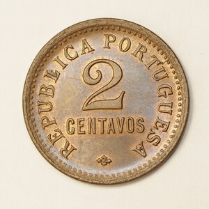 reverse: ANGOLA - REPUBBLICA PORTOGHESE - 2 CENTAVOS 1921 - RARA - FDC RAME ROSSO