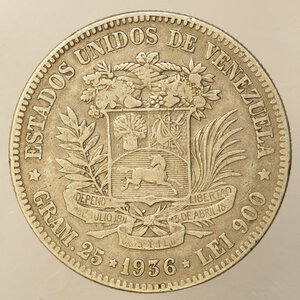 reverse: ESTERO – VENEZUELA – Ag. 5 BOLIVAR 1936