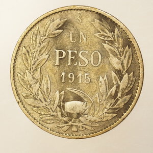 reverse: ESTERO – Ag. - REPUBBLICA DEL CILE – UN PESO 1915