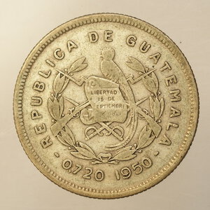reverse: ESTERO – Ag. - REPUBBLICA DEL GUATEMALA – 25 CENTAVOS 1950