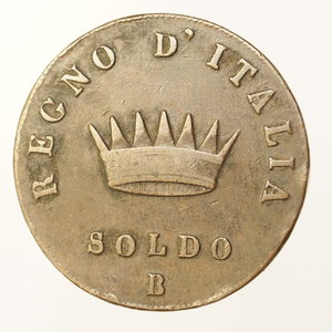 reverse: PREUNITARIE – NAPOLEONE RE D ITALIA – SOLDO 1809 BOLOGNA – RR - 