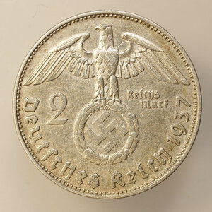 obverse: GERMANIA – ARGENTO – TERZO REICH – 2 MARCHI 1937D