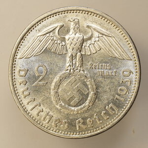 obverse: GERMANIA – ARGENTO – TERZO REICH – 2 MARCHI 1939A