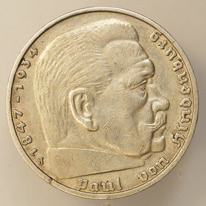 reverse: GERMANIA – ARGENTO – TERZO REICH – 5 MARCHI 1938J