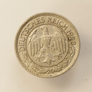 reverse: GERMANIA – WEIMAR – 50 PFENNIG 1928A