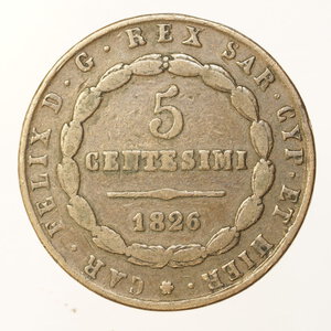 reverse: PREUNITARIE – SARDEGNA – CARLO FELICE – 5 CENTESIMI 1826 L IN LOSANGA E TESTINA D AQUILA
