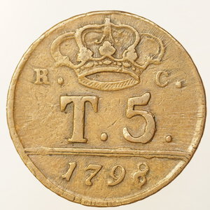 reverse: PREUNITARIE – NAPOLI – 5 TORNESI 1798 - “P” - GIG.123B – MAGL.298