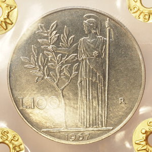 reverse: REPUBBLICA ITALIANA – 100 LIRE 1967 – SPL+ PERIZIATA