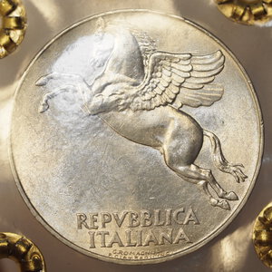 obverse: REPUBBLICA ITALIANA – 10 LIRE 1949 – QFDC   PERIZIATA