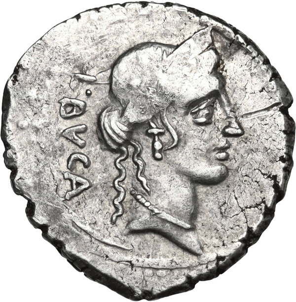 L. Aemilius Buca. AR Denarius, Rome mint, 44 BC (before 15 March ...
