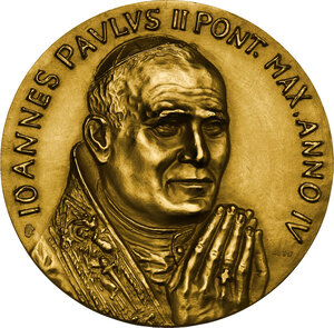 obverse: Giovanni Paolo II (1978-2005), Karol Wojtyla. Trittico in cofanetto della zecca di medaglie A. IIV comprendente oro, argento e bronzo