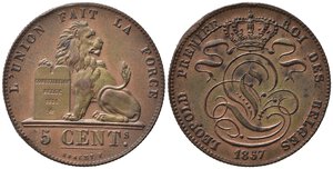 obverse: BELGIO. Leopoldo I. 5 centimes 1857. colpetti al bordo. #KM 5.1. qSPL