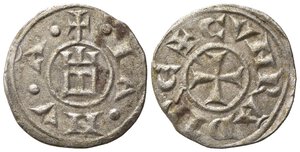 obverse: GENOVA. REPUBBLICA (1139-1339). Denaro Ag (0,84 g). D/ Castello. R/ Croce. MIR 16. BB