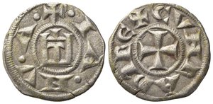 obverse: GENOVA. REPUBBLICA (1139-1339). Denaro Ag (0,86 g). D/ Castello. R/ Croce. MIR 16. BB