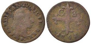 obverse: NAPOLI. Ferdinando IV di Borbone (1759-1816). 3 Cavalli 1791. Cu. Magliocca 349. MB