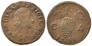 obverse: NAPOLI. Ferdinando IV di Borbone (1759-1816). 4 Cavalli 1791. Cu. Magliocca 341. MB+
