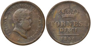 obverse: NAPOLI. Ferdinando II di Borbone (1830-1859). 10 Tornesi 1856 AE. Gig. 207. NC. MB+