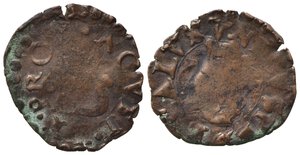obverse: NOVELLARA. Alfonso II Gonzaga (1644-1678). Anonime di Alfonso II. Quattrino con Volto Santo del tipo Lucca Cu (0,61 g). MIR 889 R. MB