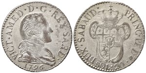 obverse: Vittorio Amedeo III. 20 Soldi 1796. Mi. SPL