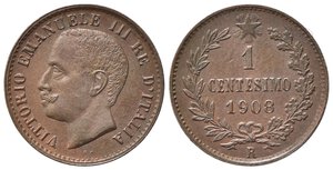 obverse: Vittorio Emanuele III (1900-1943). 1 centesimo 1908 