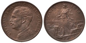 obverse: Vittorio Emanuele III (1900-1943). 1 centesimo 1914 