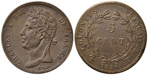 obverse: FRANCIA. Colonie Francesi. Carlo X (1824-1830). 5 centimes 1825. KM#10.1. SPL+