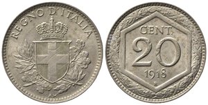 obverse: Vittorio Emanuele III (1900-1943). 20 centesimi 1918 