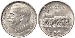 obverse: Vittorio Emanuele III (1900-1943). 50 centesimi 1919 contorno liscio 