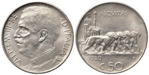 obverse: Vittorio Emanuele III (1900-1943). 50 centesimi 1920 contorno liscio 