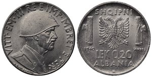obverse: Vittorio Emanuele III (1900-1943). ALBANIA. 0,20 lek 1940 XIX. Gig.13 qFDC