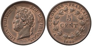 obverse: FRANCIA. Colonie Francesi. Luigi Filippo (1830-1848). 5 centimes 1844 A. KM#12. FDC