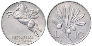 obverse: REPUBBLICA ITALIANA. 10 lire 1948 