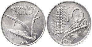 obverse: REPUBBLICA ITALIANA. 10 lire 1954 