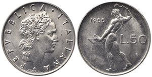 obverse: REPUBBLICA ITALIANA. 50 lire 1955 