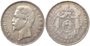 obverse: FRANCIA. Napoleone III (1852-1870). 5 Francs 1856 A. Ag. KM# 782.1. BB