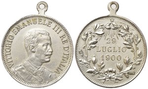 obverse: SAVOIA. Vittorio Emanuele III. Medaglia commemorativa morte di Umberto I - 29 luglio 1900. AE argentato (8,30 g - 28,5 mm). qFDC