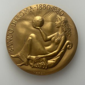 obverse: ROMA. Medaglia Banco di Roma 1980. AE dorato (155 g - 71 mm). Opus Veroi. FDC