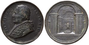 obverse: ROMA. Pio IX (1846-1878). Medaglia anno XXVII. Restauro Cappella Sistina in S. Maria Maggiore. AE (36,6 g - 43,6 mm) Opus Bianchi. Bartolotti E872. MB