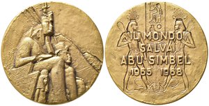 obverse: PERSONAGGI. Abu Simbel. Antico Egitto. Medaglia 1968 AE dorato (99,56 g - 59,5 mm). Opus Monti. FDC