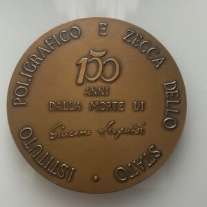 reverse: PERSONAGGI. Giacomo Leopardi. Medaglia 1987 AE (272 g - 75 mm). qFDC