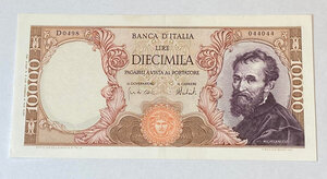 obverse: REPUBBLICA ITALIANA. Biglietti di banca. 10.000 lire 