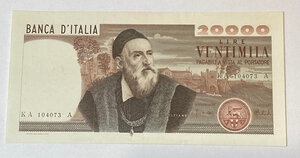 obverse: REPUBBLICA ITALIANA. Biglietti di banca. 20.000 lire 